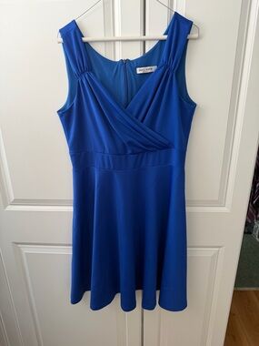 Grace Karin Cobalt Blue Sleeveless Faux-Wrap Midi Dress